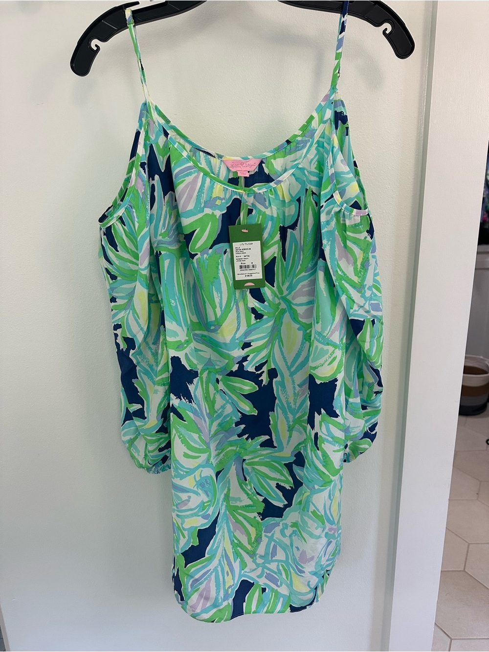 Lilly Pulitzer Green & Navy Cold-Shoulder Spaghetti Strap Top